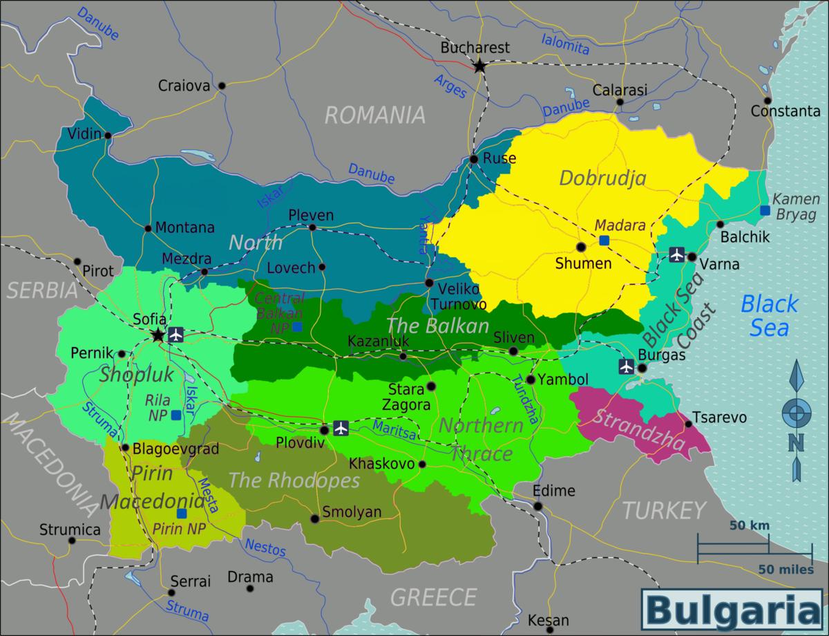Bulgaria lentokentät kartta - Kartta Bulgaria lentokentät (Itä-Eurooppa -  Eurooppa)
