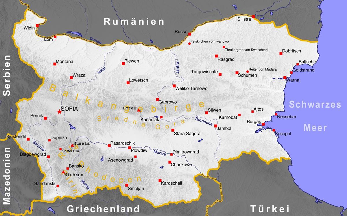 Bulgarian kaupungeissa kartta