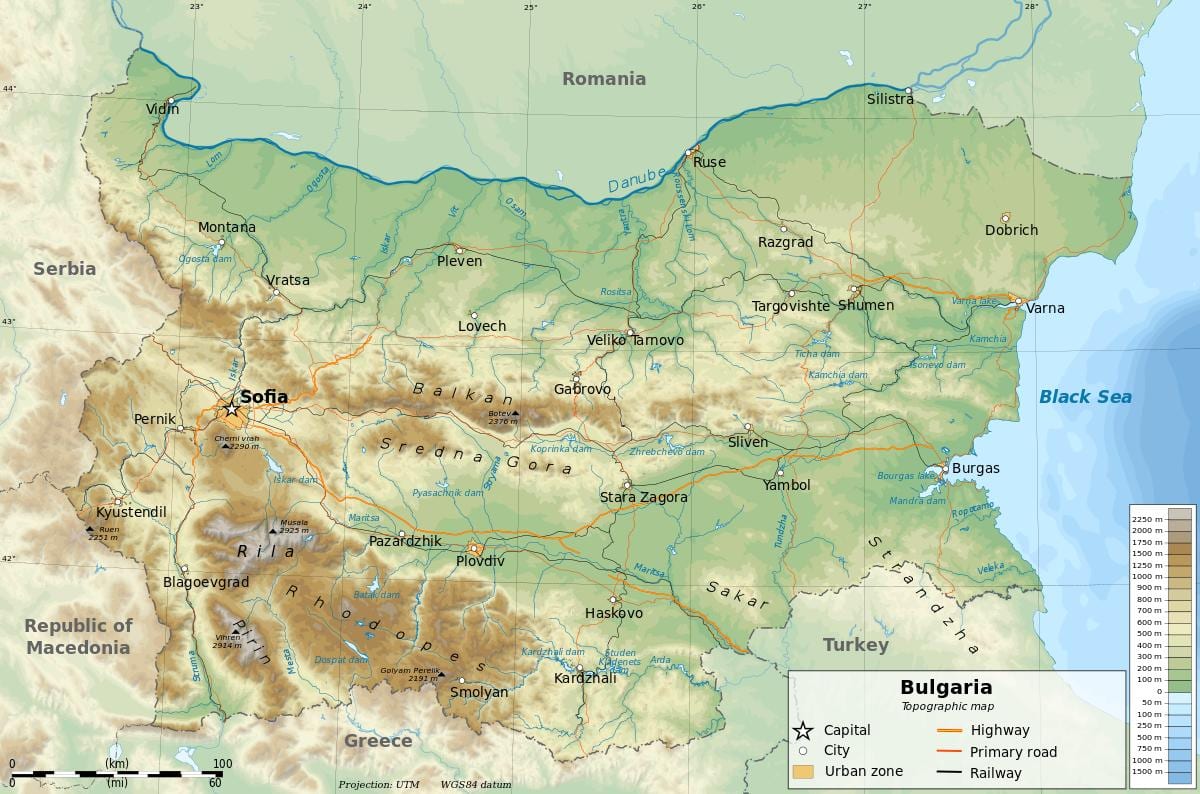 kartta Bulgarian maantiede