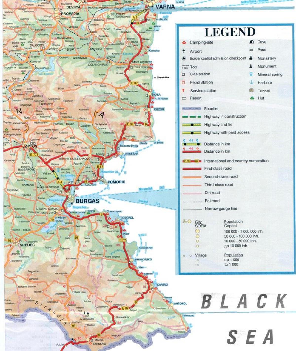 Bulgarian mustanmeren rannikolla kartta