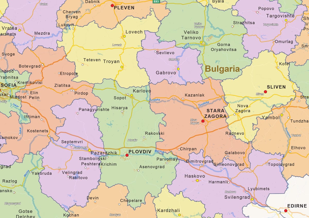 kartta Bulgarian poliittinen