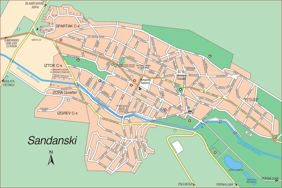 kartta sandanski, Bulgaria